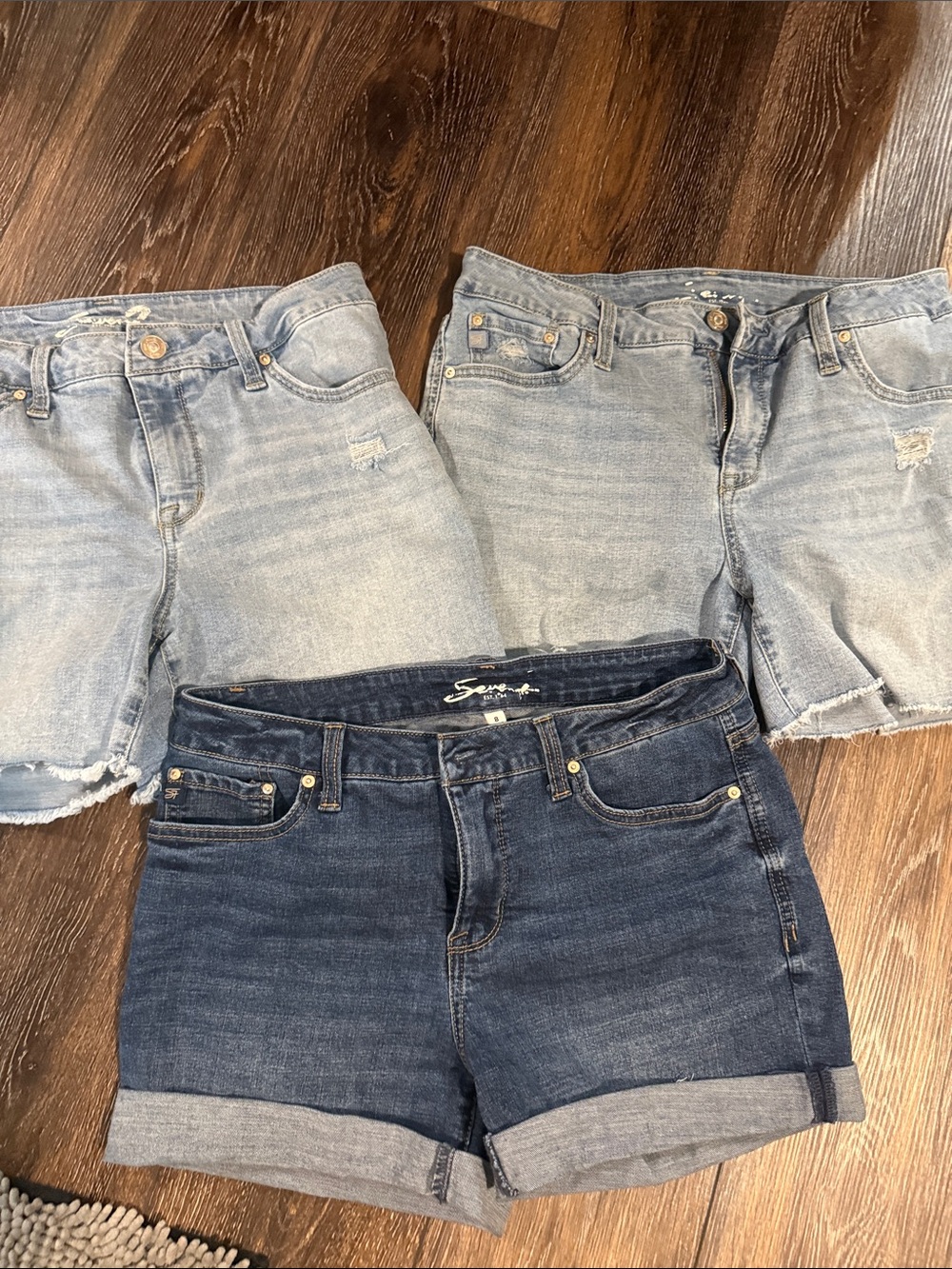 Seven7 Light and Dark Blue Boyfriend Denim Shorts Set
